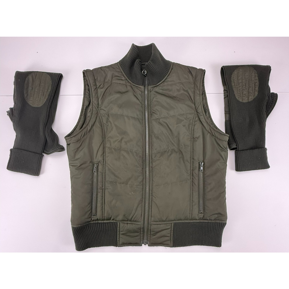 Harley Davidson Womens Convertible Jacket Vest Zip Off Sleeves Olive Motorcycle - Picture 6 of 7